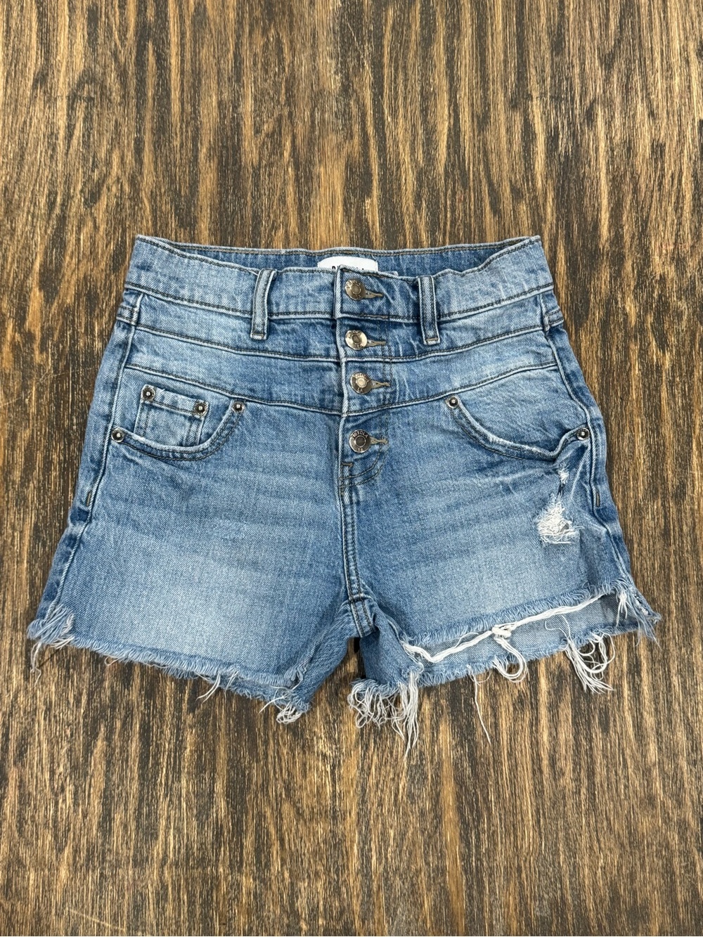 Pistola Presley High Rise Button Fly Denim Shorts Distressed Size 24